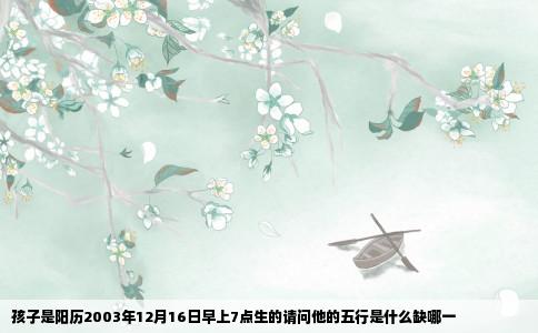 孩子是阳历2003年12月16日早上7点生的请问他的五行是什么缺哪一