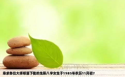 急求各位大师帮算下我的生辰八字女生于1985年农历11月初7