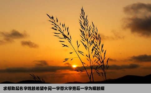 求帮助起名字姓赖希望中间一字带火字旁后一字为耀赖耀