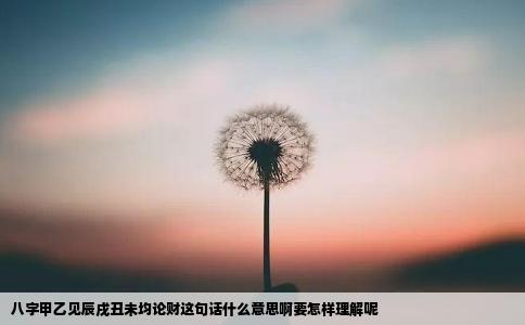 八字甲乙见辰戌丑未均论财这句话什么意思啊要怎样理解呢