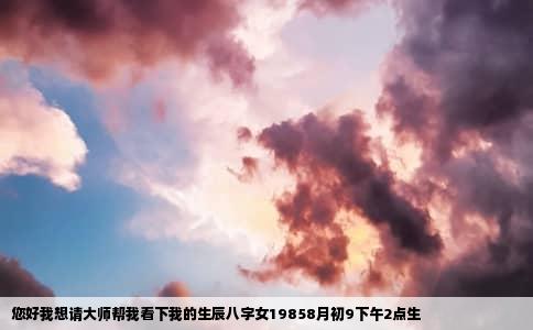 您好我想请大师帮我看下我的生辰八字女19858月初9下午2点生