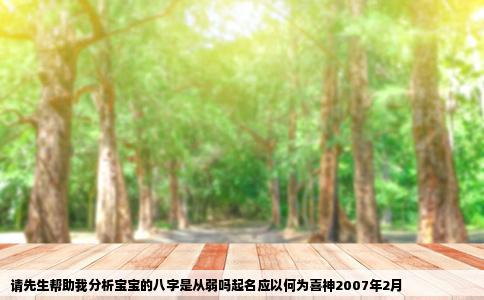 请先生帮助我分析宝宝的八字是从弱吗起名应以何为喜神2007年2月