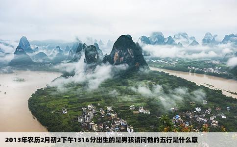 2013年农历2月初2下午1316分出生的是男孩请问他的五行是什么取