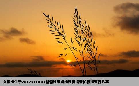 女孩出生于2012571407爸爸姓陈妈妈姓苏请帮忙根据五行八字