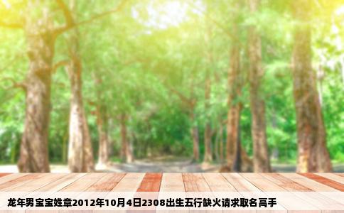 龙年男宝宝姓章2012年10月4日2308出生五行缺火请求取名高手