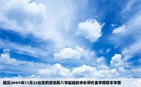 阴历2009年11月22出生的按生辰八字起起的字必须代金字旁和木字旁