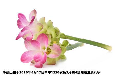 小孩出生于2010年6月17日中午1220农历3月初4想知道生辰八字