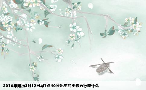 2016年阳历3月12日早1点40分出生的小孩五行缺什么