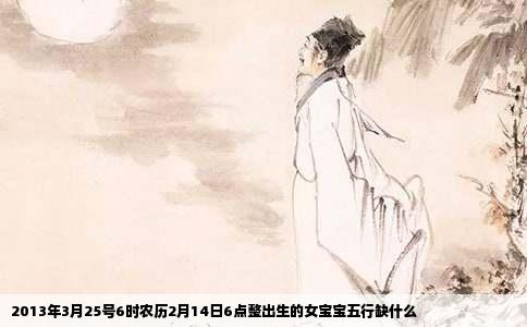 2013年3月25号6时农历2月14日6点整出生的女宝宝五行缺什么