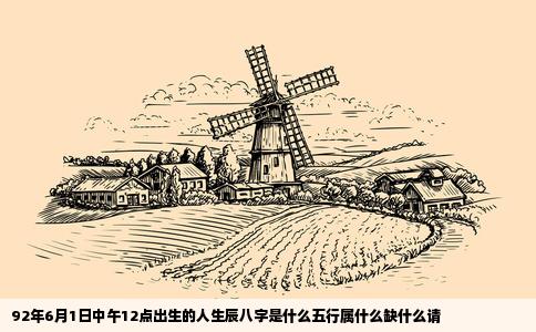 92年6月1日中午12点出生的人生辰八字是什么五行属什么缺什么请