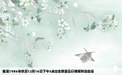 我是1986年农历12月16日下午5点出生想算五行婚姻财运命运