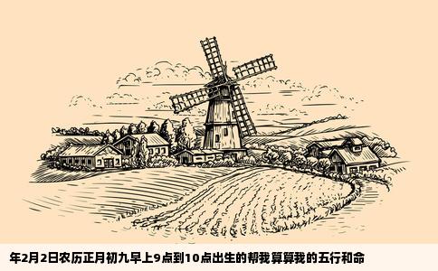 年2月2日农历正月初九早上9点到10点出生的帮我算算我的五行和命
