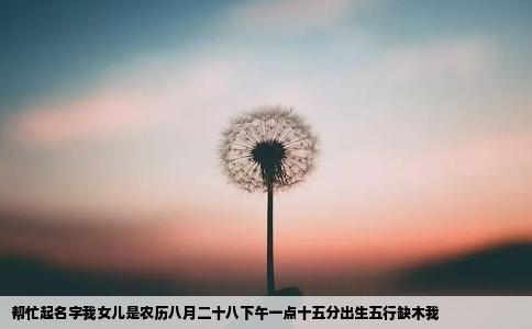 帮忙起名字我女儿是农历八月二十八下午一点十五分出生五行缺木我