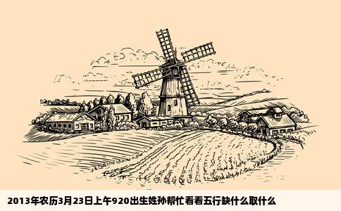 2013年农历3月23日上午920出生姓孙帮忙看看五行缺什么取什么